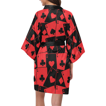 Poker Cards Pattern Print Design A01 Women's Short Kimono