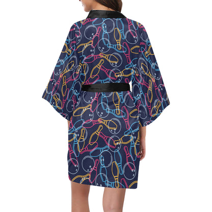 Bowling Pattern Print Design 07 Women's Short Kimono