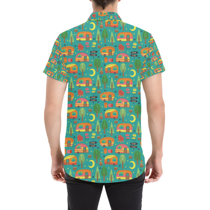 Camping Camper Pattern Print Design 05 Men's Short Sleeve Button Up Shirt