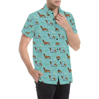 Dachshund Paw Decorative Print Pattern Men's Short Sleeve Button Up Shirt