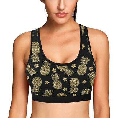 Gold Pineapple Hibiscus Sports Bra