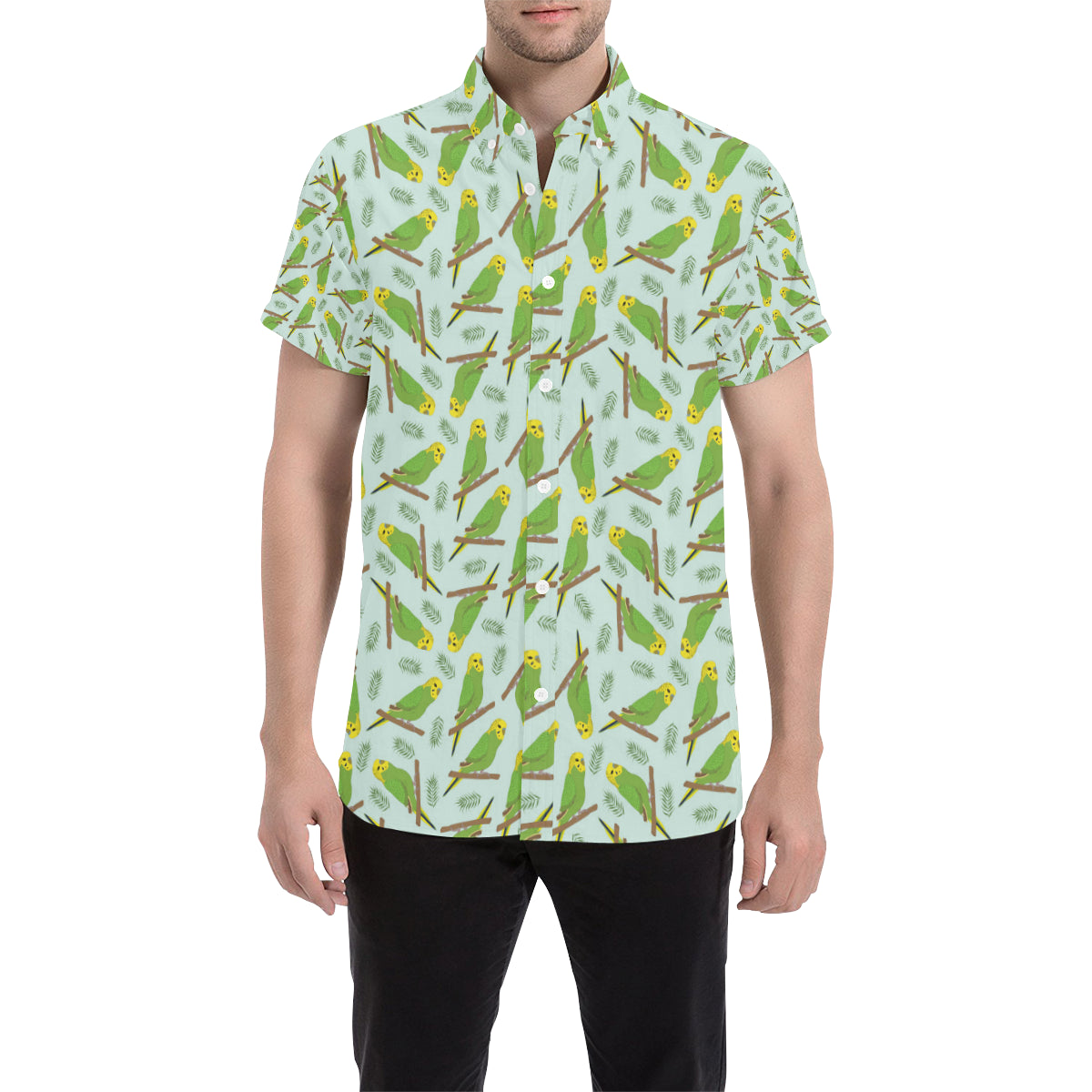 Budgerigar Pattern Print Design 04 Men's Short Sleeve Button Up Shirt