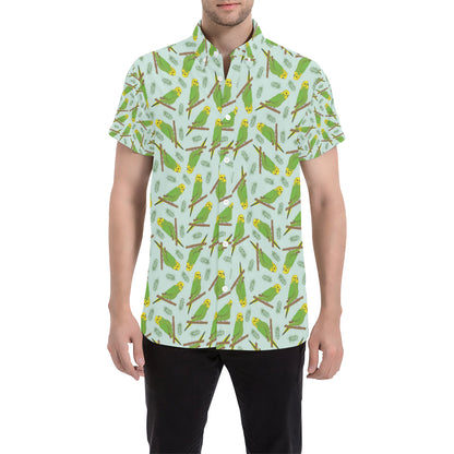 Budgerigar Pattern Print Design 04 Men's Short Sleeve Button Up Shirt