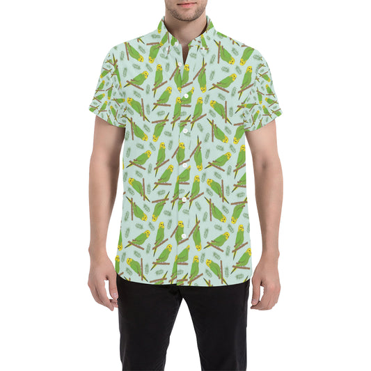 Budgerigar Pattern Print Design 04 Men's Short Sleeve Button Up Shirt