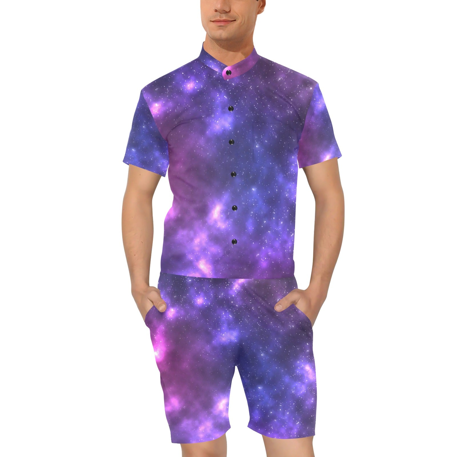 Celestial Purple Blue Galaxy Men's Romper