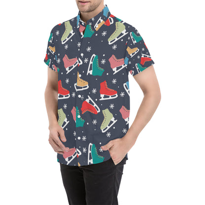 Ice Skate Pattern Print Design 04 Men's Short Sleeve Button Up Shirt