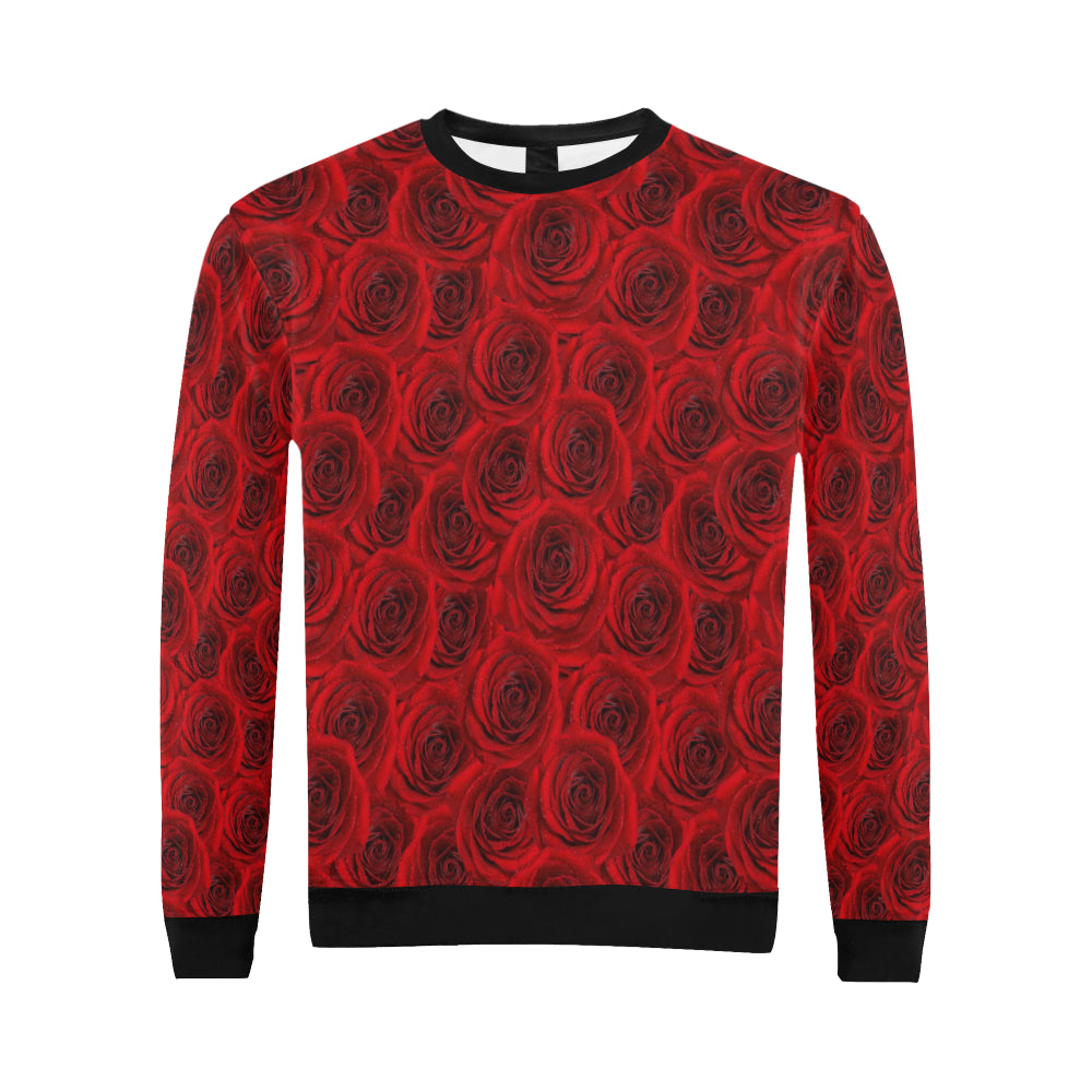 Rose Red Pattern Print Design RO04 Men Long Sleeve Sweatshirt