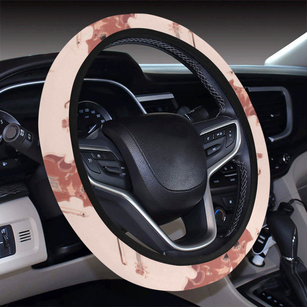 Cello Pattern Print Design 03 Steering Wheel Cover with Elastic Edge