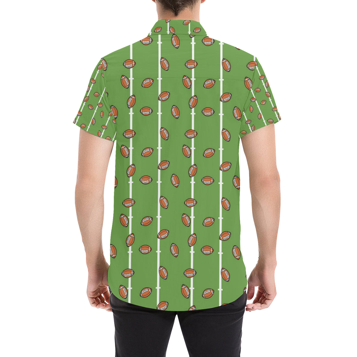 American Football on Field Themed Print Men's Short Sleeve Button Up Shirt