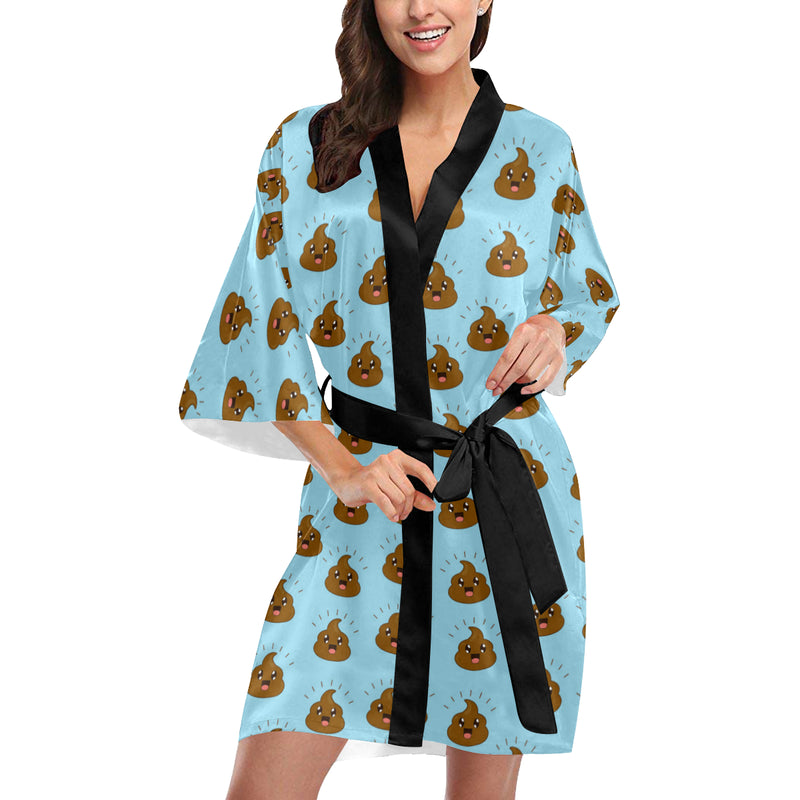 Poop Emoji Pattern Print Design A03 Women's Short Kimono