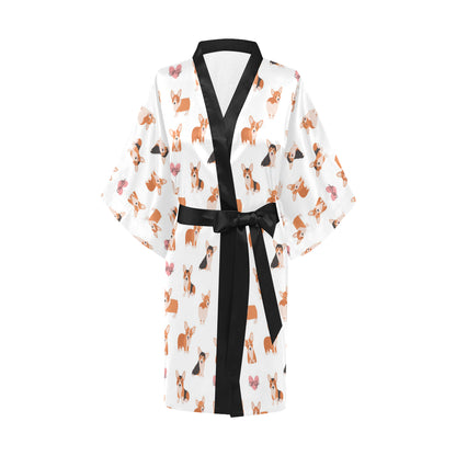 Cardigan Welsh Corgis Pattern Print Design 02 Women's Short Kimono