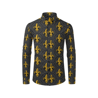 Fleur De Lis Gold Pattern Print Design 01 Men's Long Sleeve Shirt