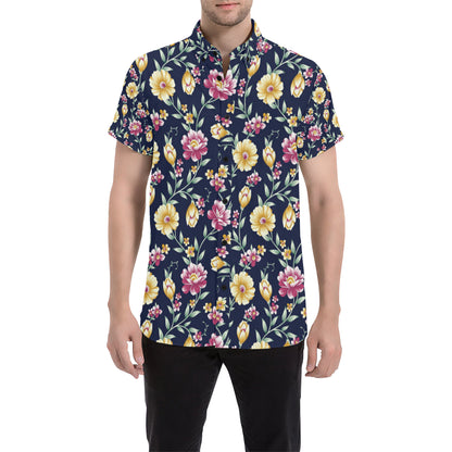 Gerberas Pattern Print Design GB03 Men's Short Sleeve Button Up Shirt