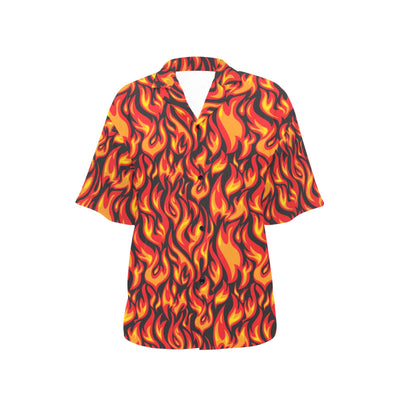 Flame Fire Print Pattern Women's Hawaiian Shirt