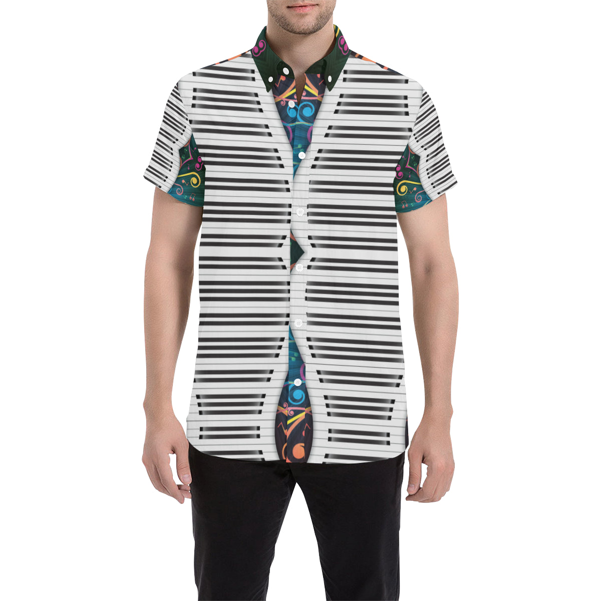 Piano Pattern Print Design 01 Men's Short Sleeve Button Up Shirt
