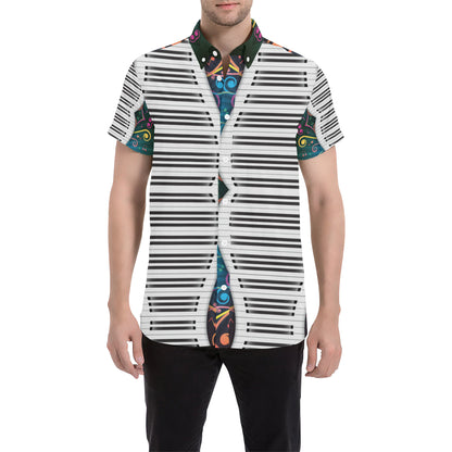 Piano Pattern Print Design 01 Men's Short Sleeve Button Up Shirt