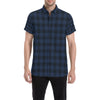 Navy Blue Tartan Plaid Pattern Men's Short Sleeve Button Up Shirt