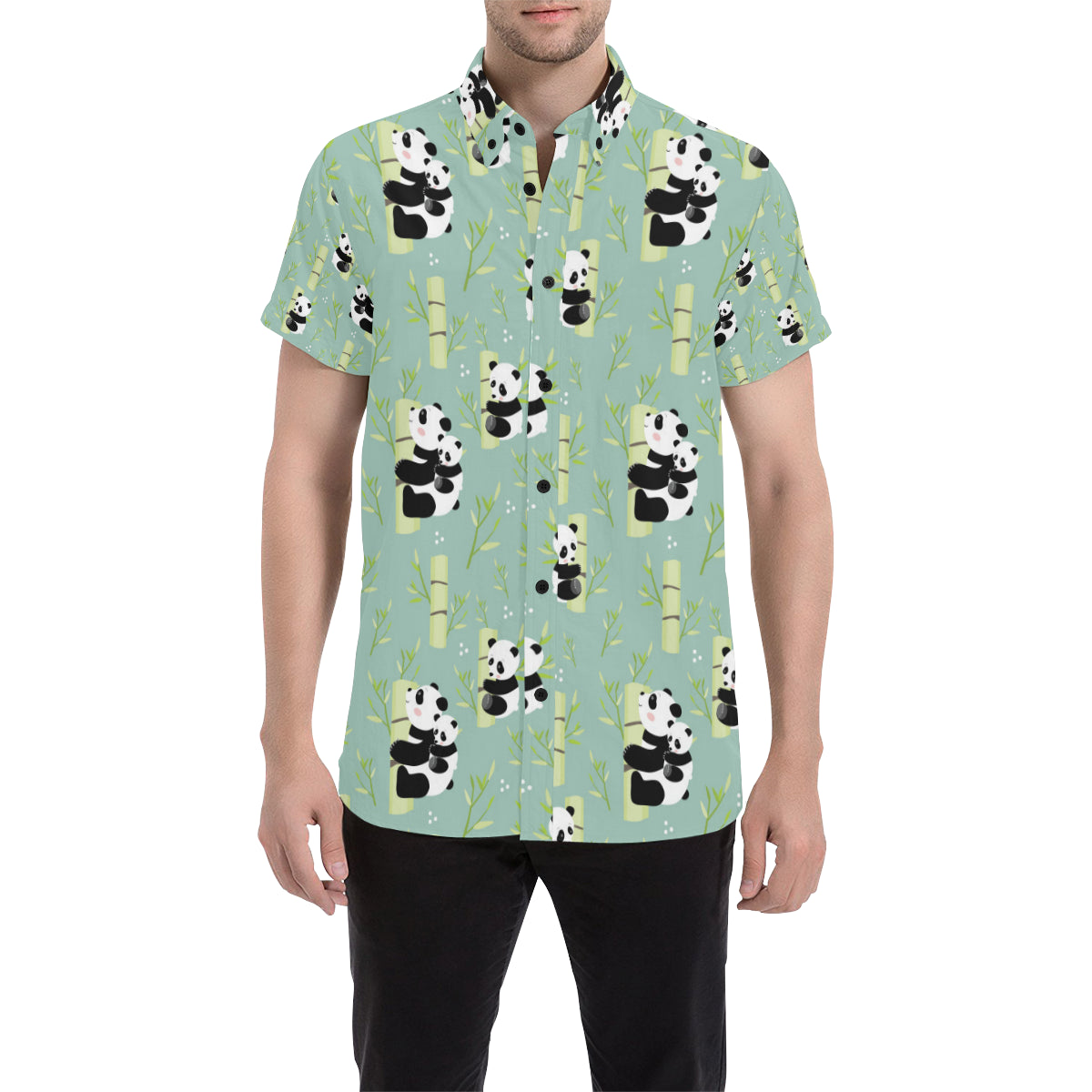 Panda Pattern Print Design A03 Men's Short Sleeve Button Up Shirt