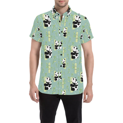 Panda Pattern Print Design A03 Men's Short Sleeve Button Up Shirt