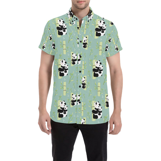 Panda Pattern Print Design A03 Men's Short Sleeve Button Up Shirt