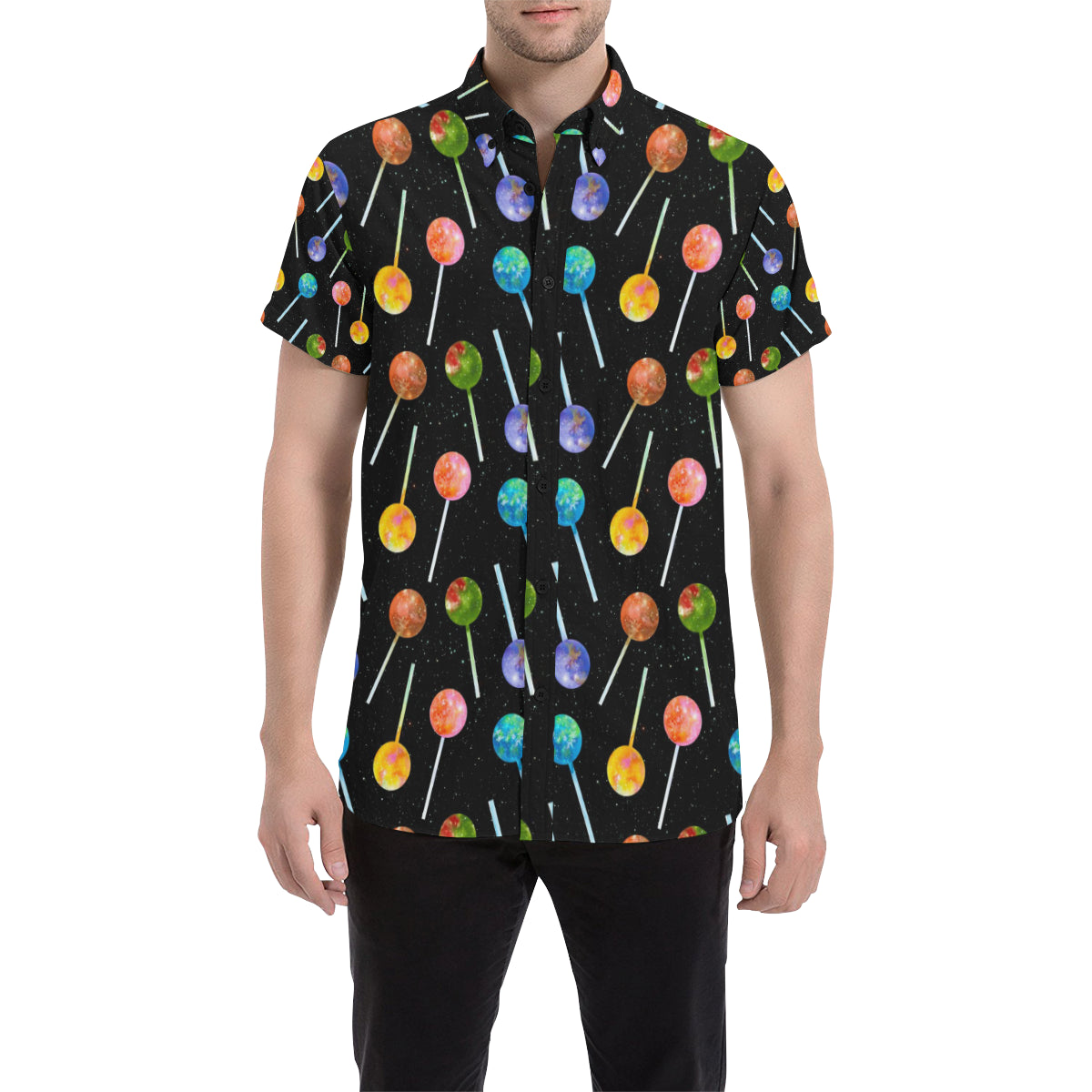 Lollipop Pattern Print Design LL04 Men's Short Sleeve Button Up Shirt