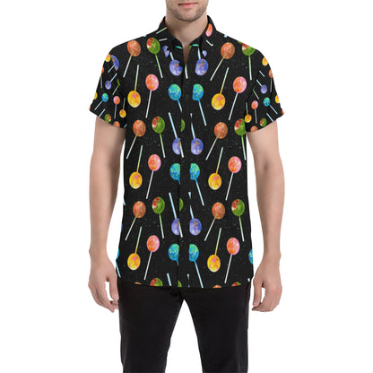 Lollipop Pattern Print Design LL04 Men's Short Sleeve Button Up Shirt