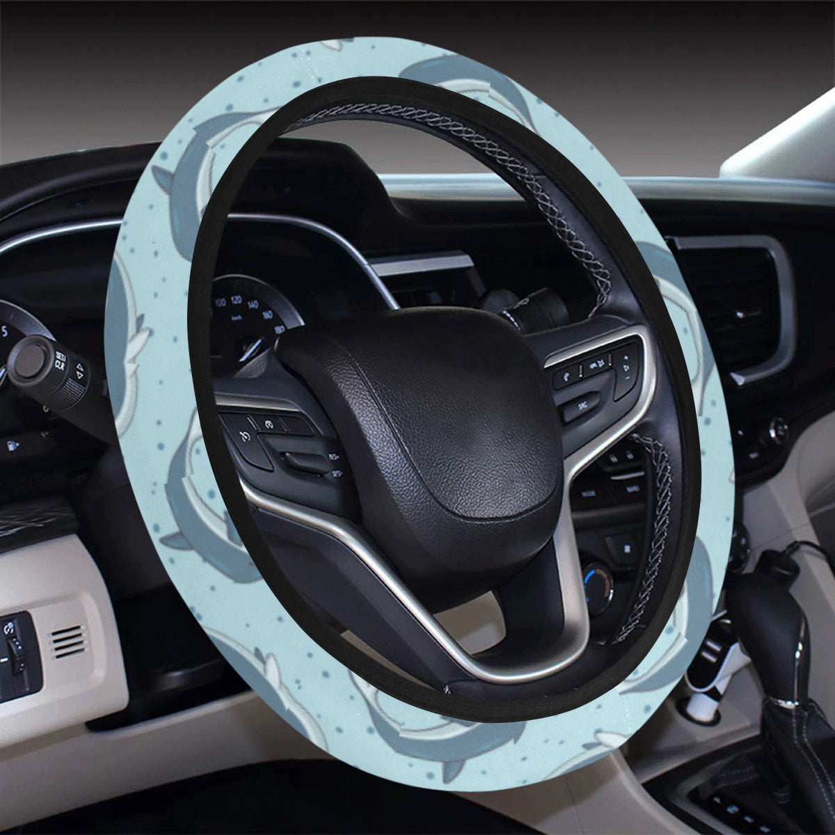 Narwhal Dolphin Print Steering Wheel Cover with Elastic Edge