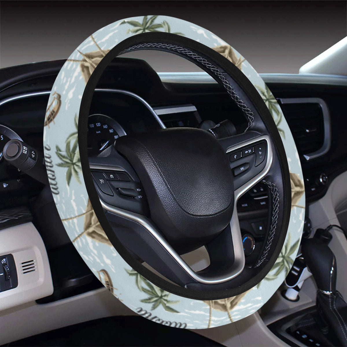 Aloha Hawaii island Design Themed Print Steering Wheel Cover with Elastic Edge