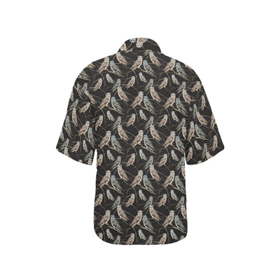 Owl Branch Themed Design Print Women's Hawaiian Shirt