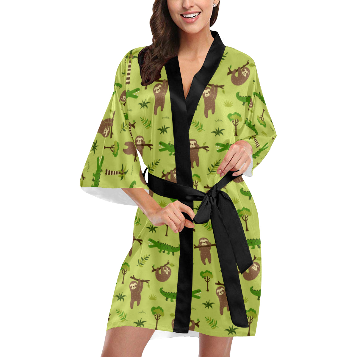 Alligator Pattern Print Design 04 Women's Short Kimono