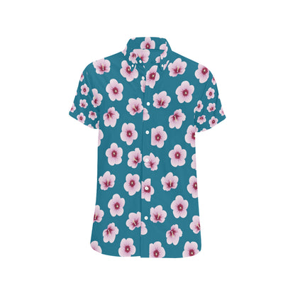 Cherry Blossom Pattern Print Design CB08 Men's Short Sleeve Button Up Shirt