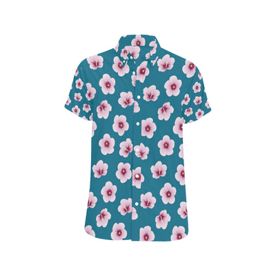 Cherry Blossom Pattern Print Design CB08 Men's Short Sleeve Button Up Shirt