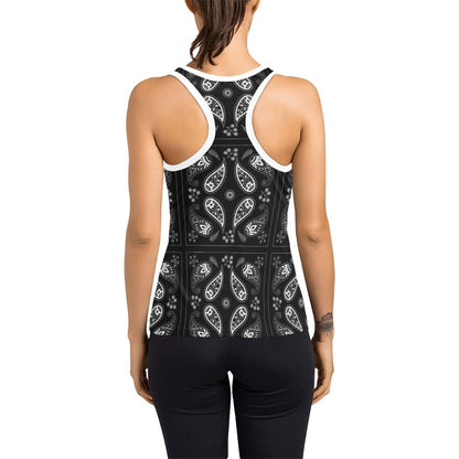 Bandana Paisley Black Print Design LKS308 Women's Racerback Tank Top