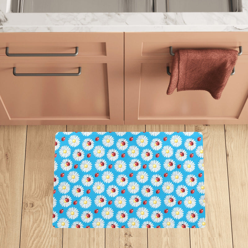 Ladybug with Daisy Themed Print Pattern Kitchen Mat