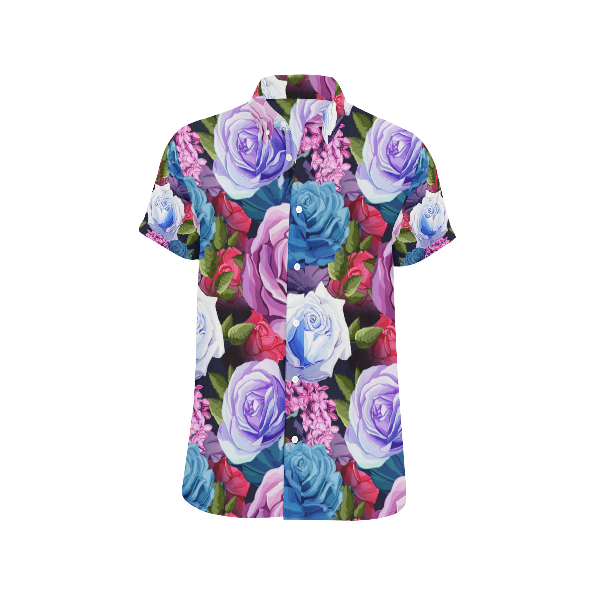 Rose Pattern Print Design RO09 Men's Short Sleeve Button Up Shirt