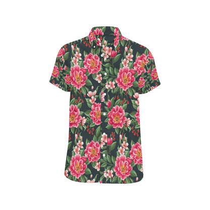 Summer Floral Pattern Print Design SF06 Men's Short Sleeve Button Up Shirt