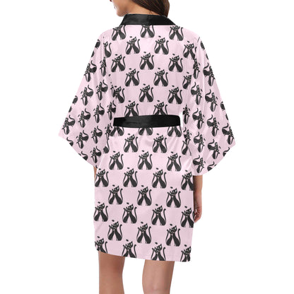 Black Cat Pattern Print Design 01 Women's Short Kimono