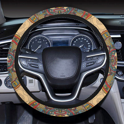 Calendar Aztec Pattern Print Design 02 Steering Wheel Cover with Elastic Edge