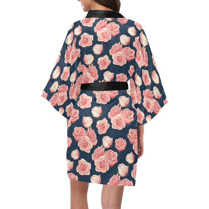 Rose Pattern Print Design A03 Women's Short Kimono