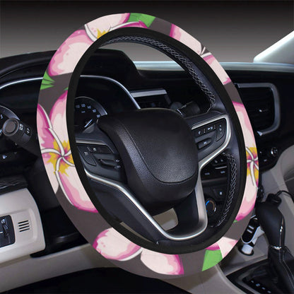Pink Plumeria Pattern Print Design PM019 Steering Wheel Cover with Elastic Edge