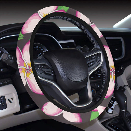 Pink Plumeria Pattern Print Design PM019 Steering Wheel Cover with Elastic Edge
