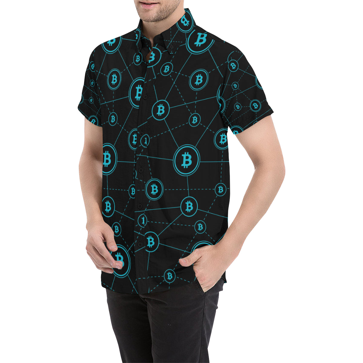 Cryptocurrency Pattern Print Design 01 Men's Short Sleeve Button Up Shirt