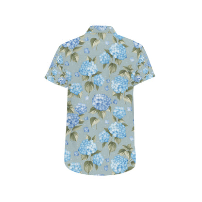 Hydrangea Pattern Print Design 01 Men's Short Sleeve Button Up Shirt