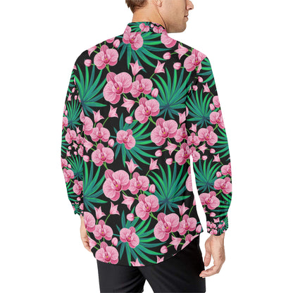 Orchid Pink Pattern Print Design OR06 Men's Long Sleeve Shirt