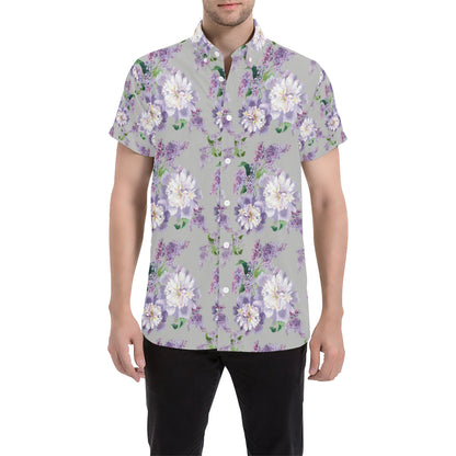 Lilac Pattern Print Design LI07 Men's Short Sleeve Button Up Shirt