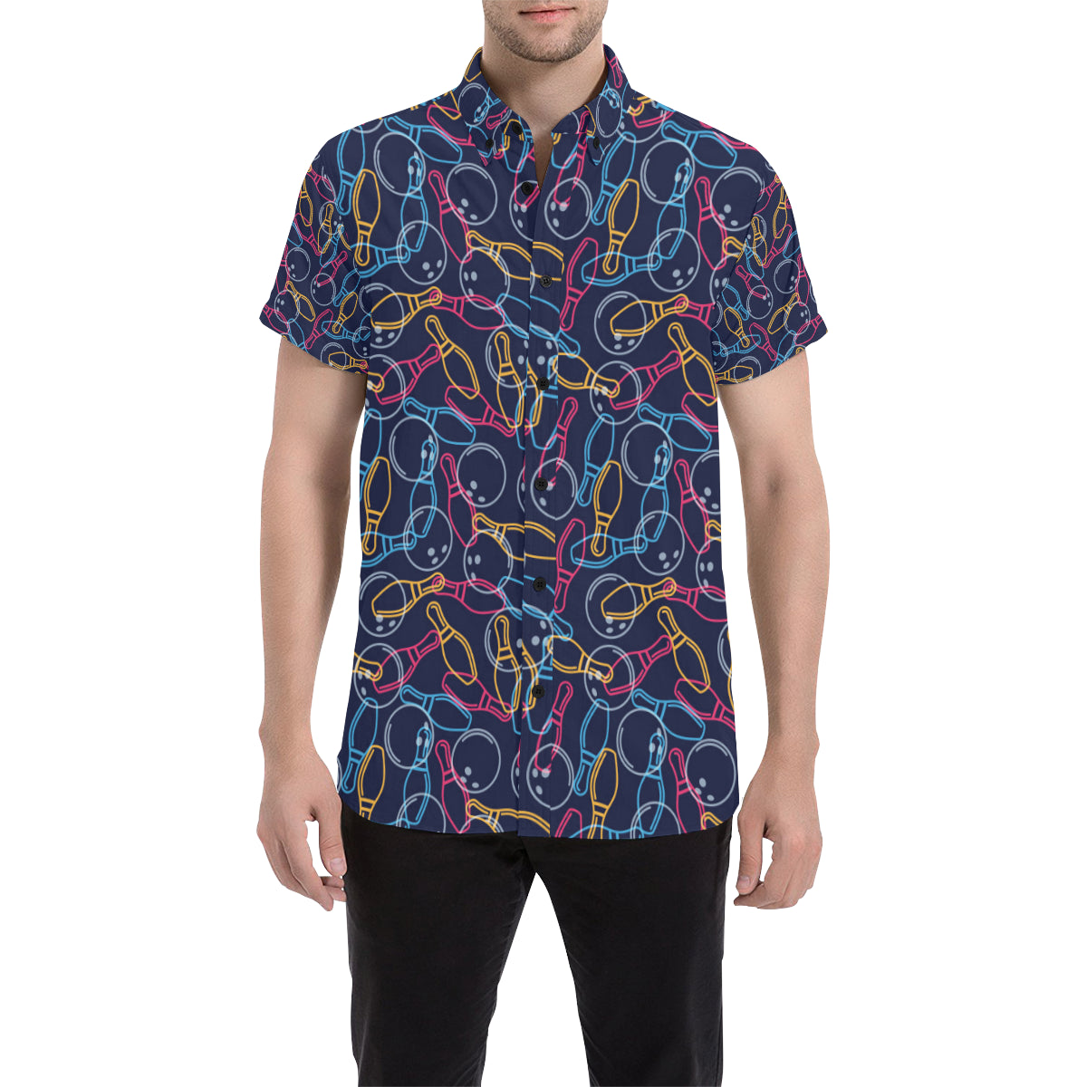 Bowling Pattern Print Design 07 Men's Short Sleeve Button Up Shirt
