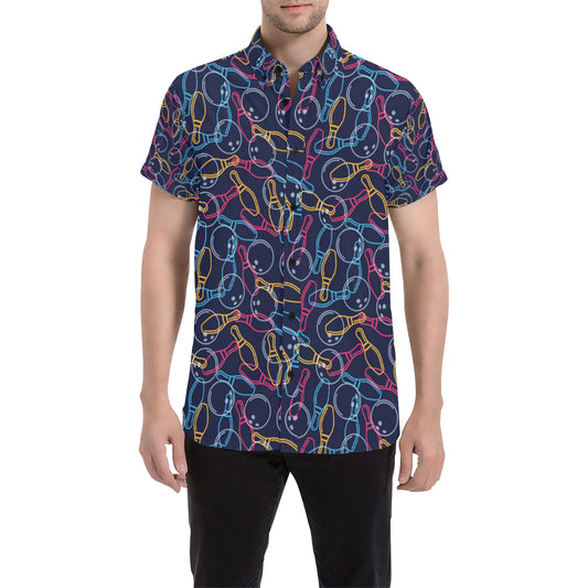 Bowling Pattern Print Design 07 Men's Short Sleeve Button Up Shirt