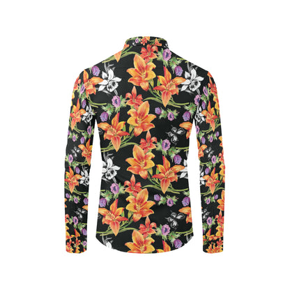 Tropical Flower Pattern Print Design TF02 Men's Long Sleeve Shirt