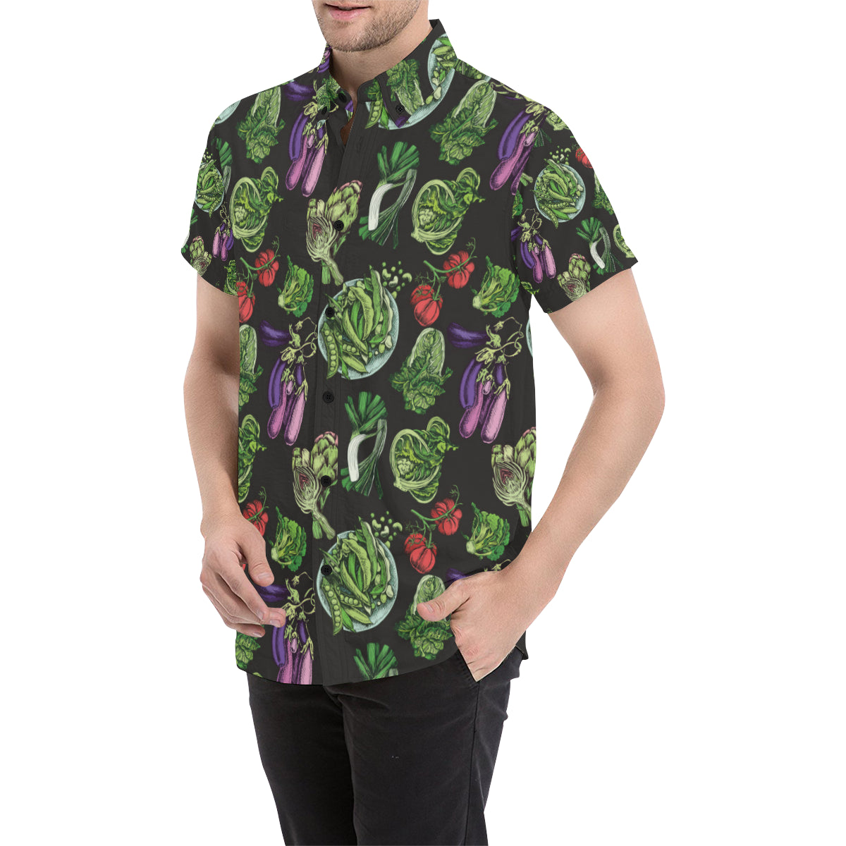 Lettuce Pattern Print Design 01 Men's Short Sleeve Button Up Shirt