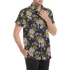 lotus Embroidered Pattern Print Design LO06 Men's Short Sleeve Button Up Shirt